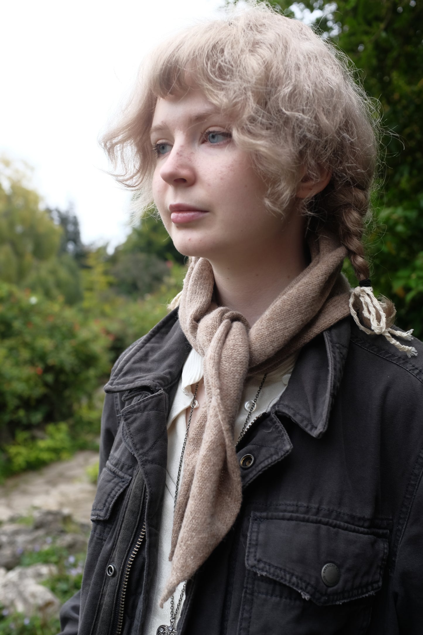 Cashmere Knitted Scarf - ‘Margaret’ Neckerchief in Oatmeal
