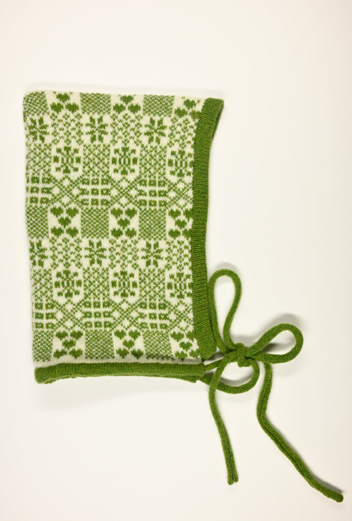 Cashmere Knitted Bonnet - The Goddess Brigid Pixie Hood in Green