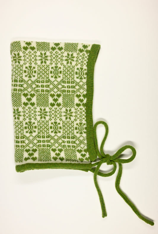 Cashmere Knitted Bonnet - The Goddess Brigid Pixie Hood in Green