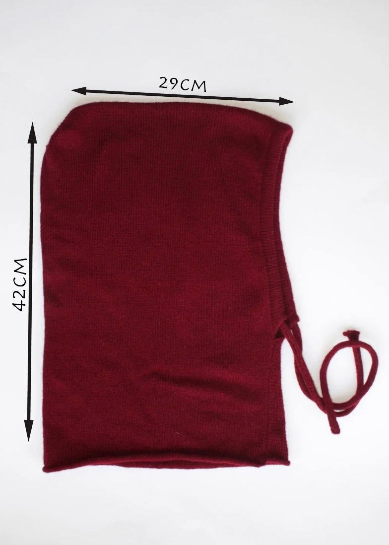 Cashmere Knitted Hood - Balaclava in Burgundy