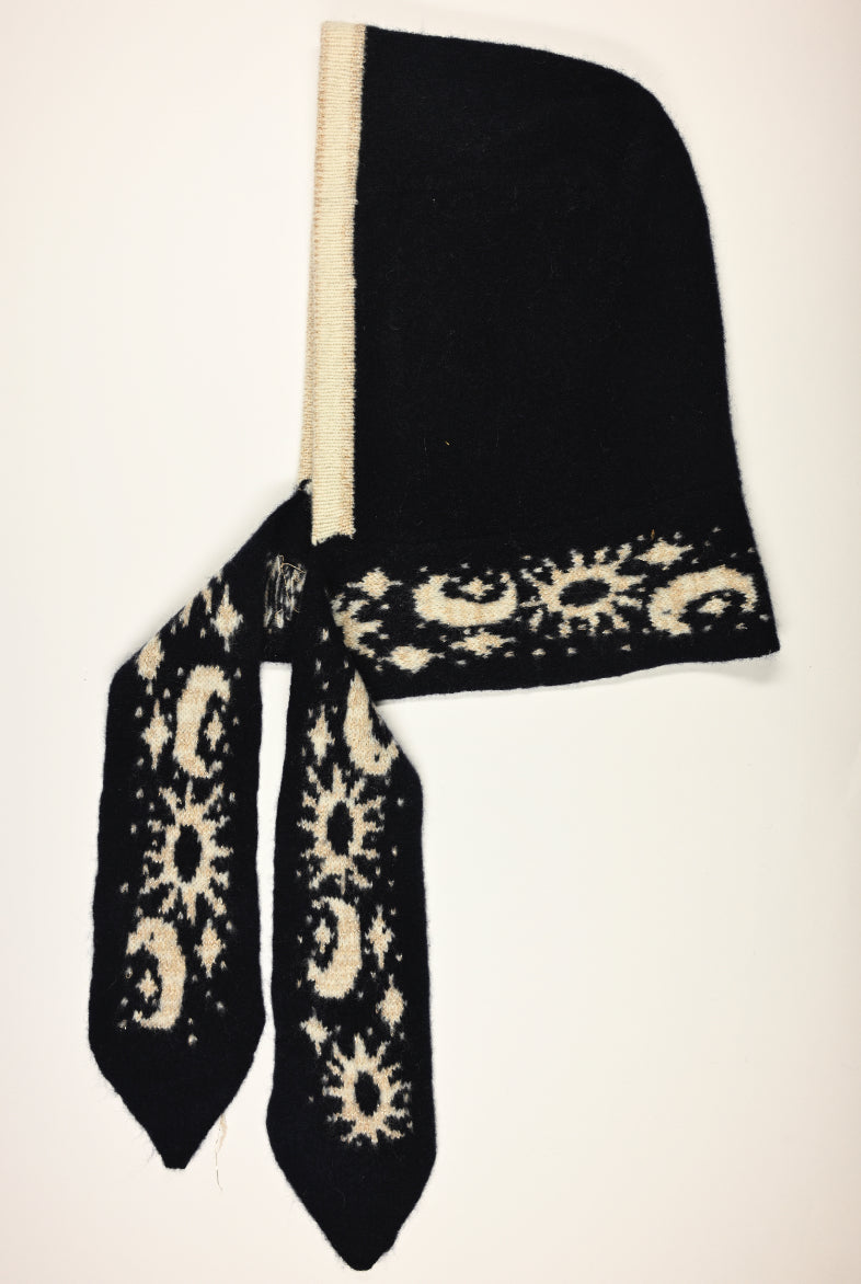 Lambswool knitted Hood - Moon and Stars Bonnet in Navy