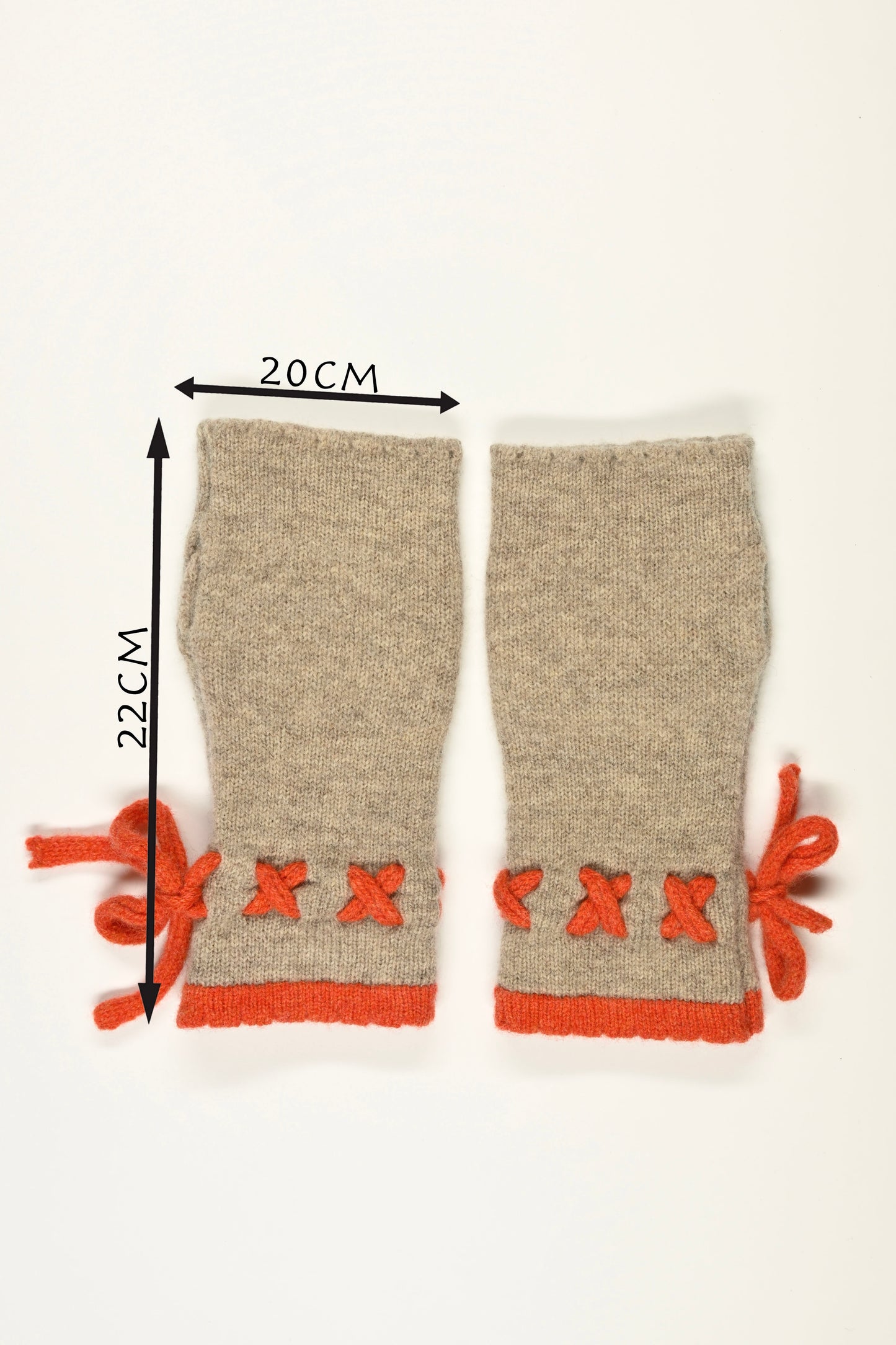 Cashmere Knitted Wrist Warmers in Orange and Oatmeal