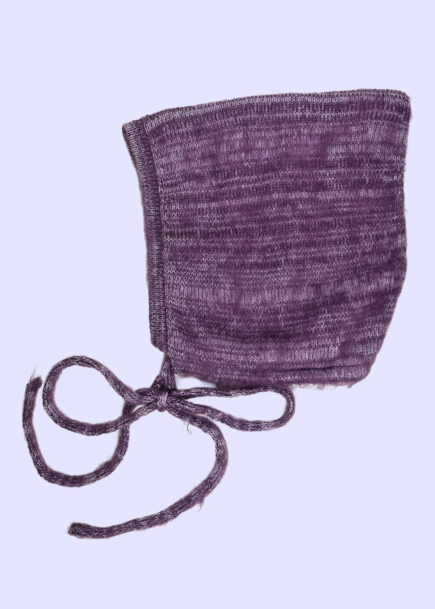 Soft Brushed Mohair Knitted Bonnet - Pixie Hood in Purple and Cream