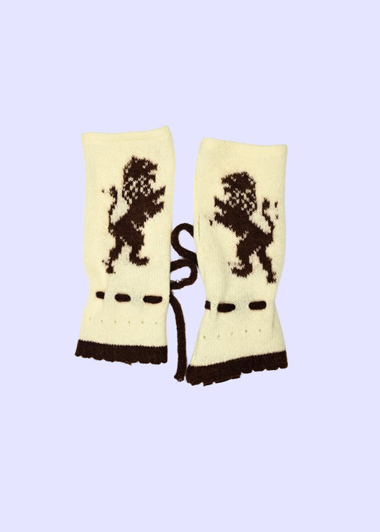 "Strength" Wrist Warmers – Lambswool & Cashmere Fingerless Gloves in Burgundy and Cream