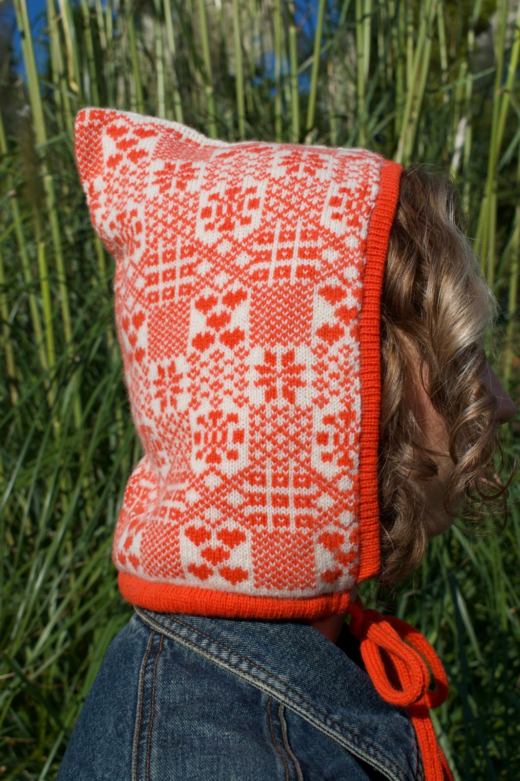 Cashmere Knitted Bonnet - The Goddess Brigid Pixie Hood in Orange